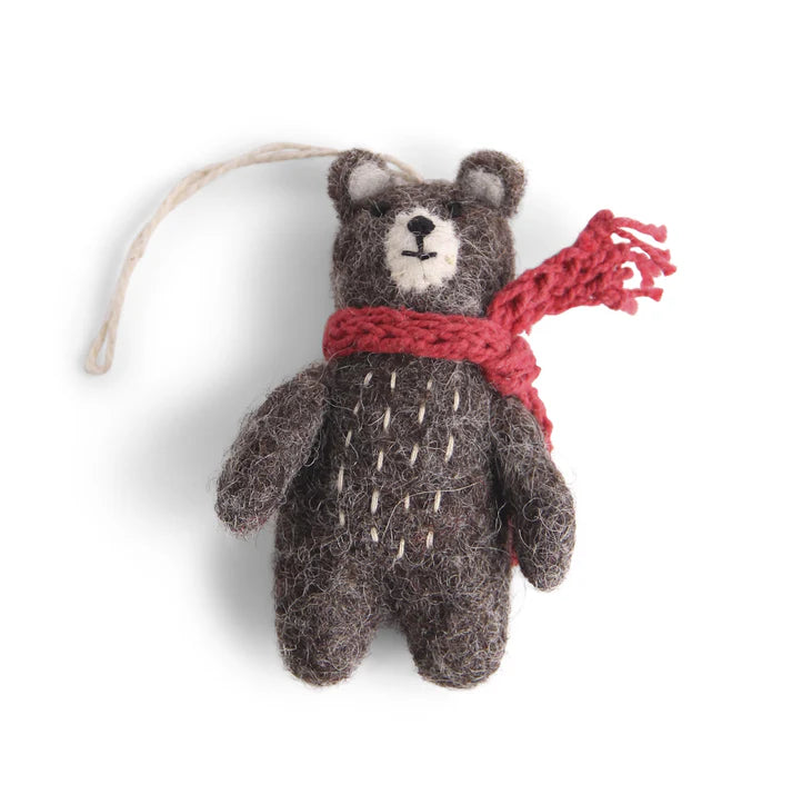 Gry & Sif Grey Bear with Red Scarf Felt Decoration