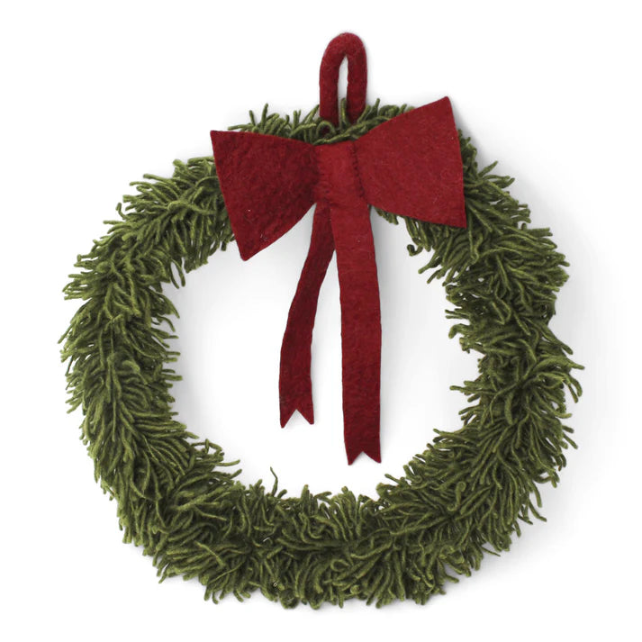 Gry & Sif Felt Green Wreath with Red Bow