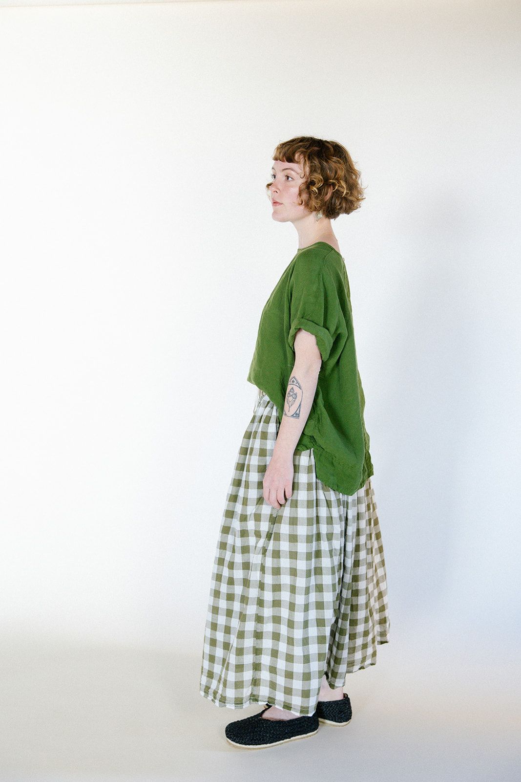 Ulla Skirt- Cotton Voile-Olive Check