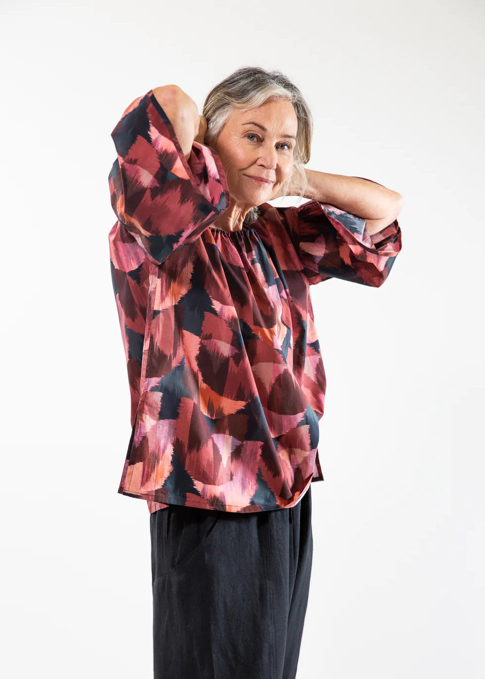 Eva's Sunday Beatrice Top in Liberty Ikat Tulip Fabric