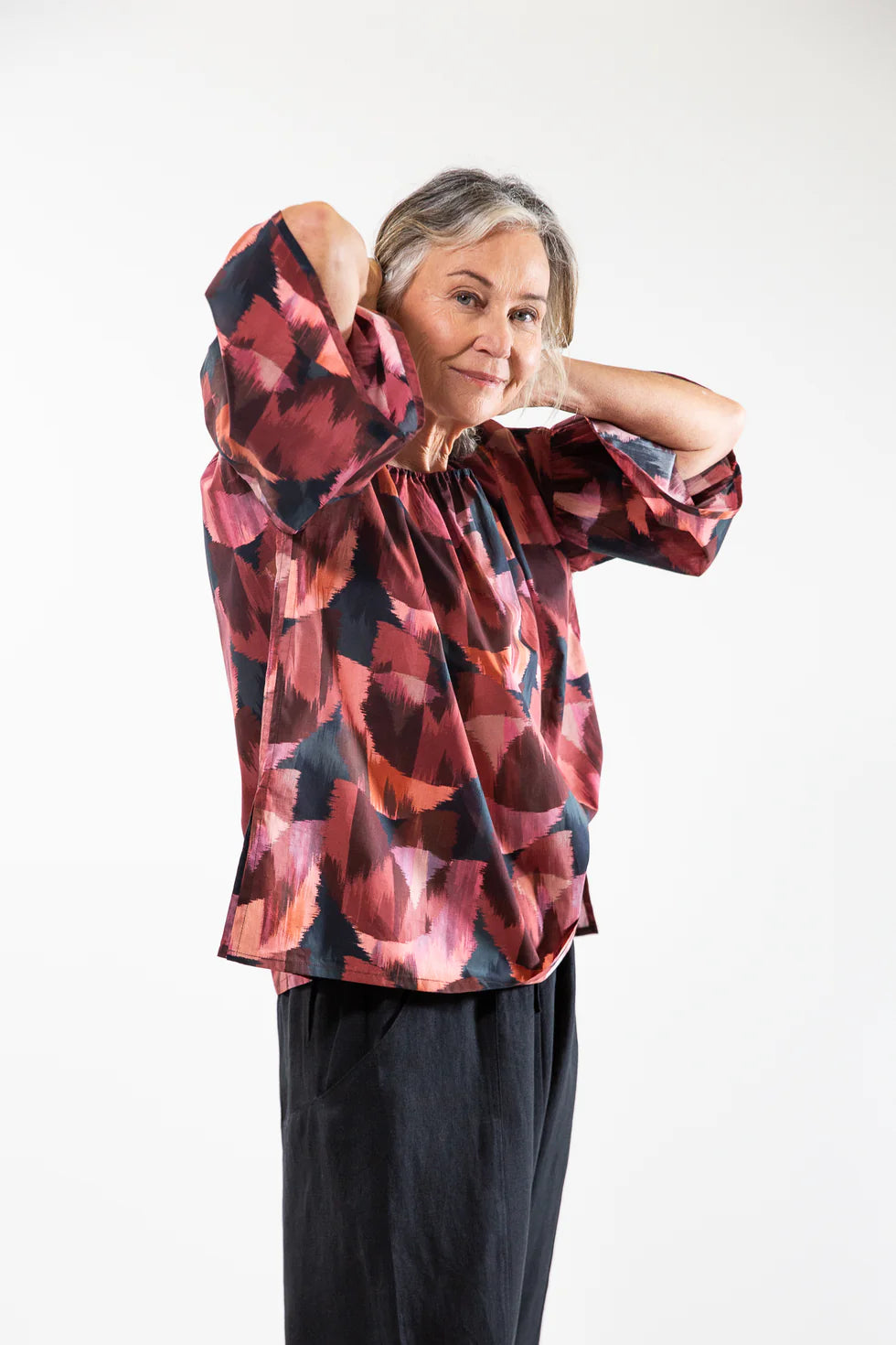 Eva's Sunday Beatrice Top in Liberty Ikat Tulip Fabric