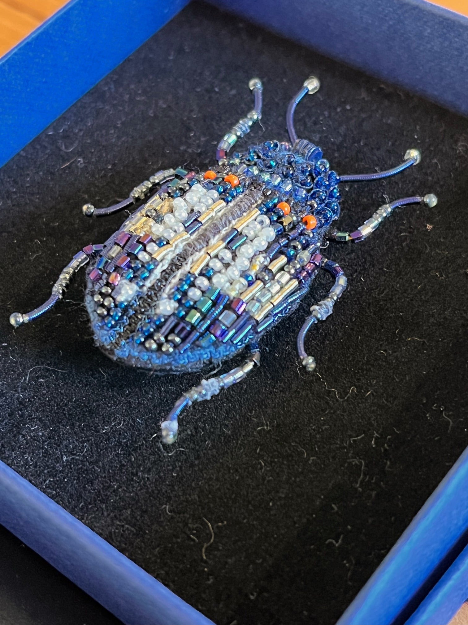 Embellished Brooch Pin- Blue Mint Beetle