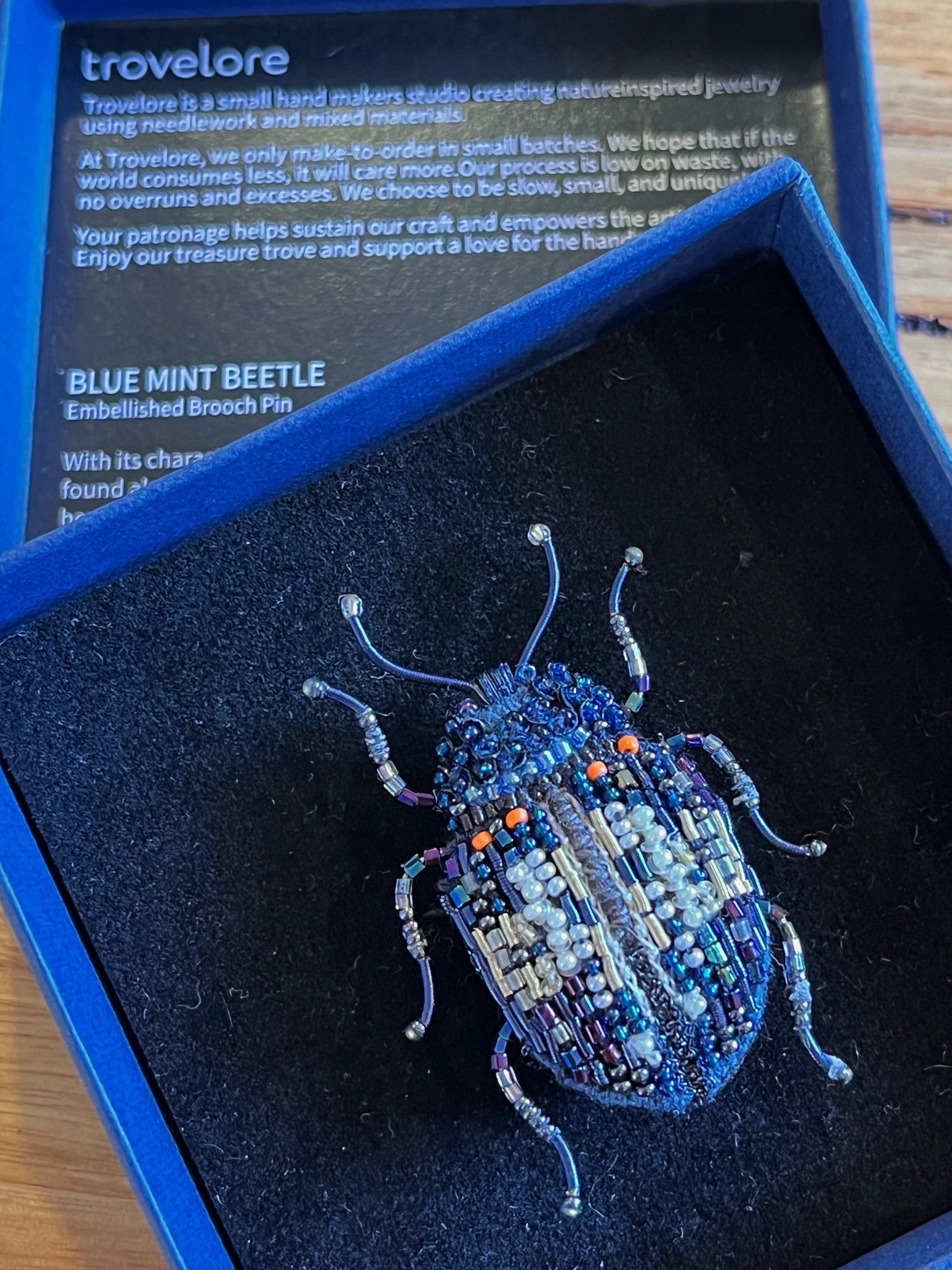 Embellished Brooch Pin- Blue Mint Beetle