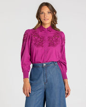 Boom Shankar Embroidered Top in Magenta