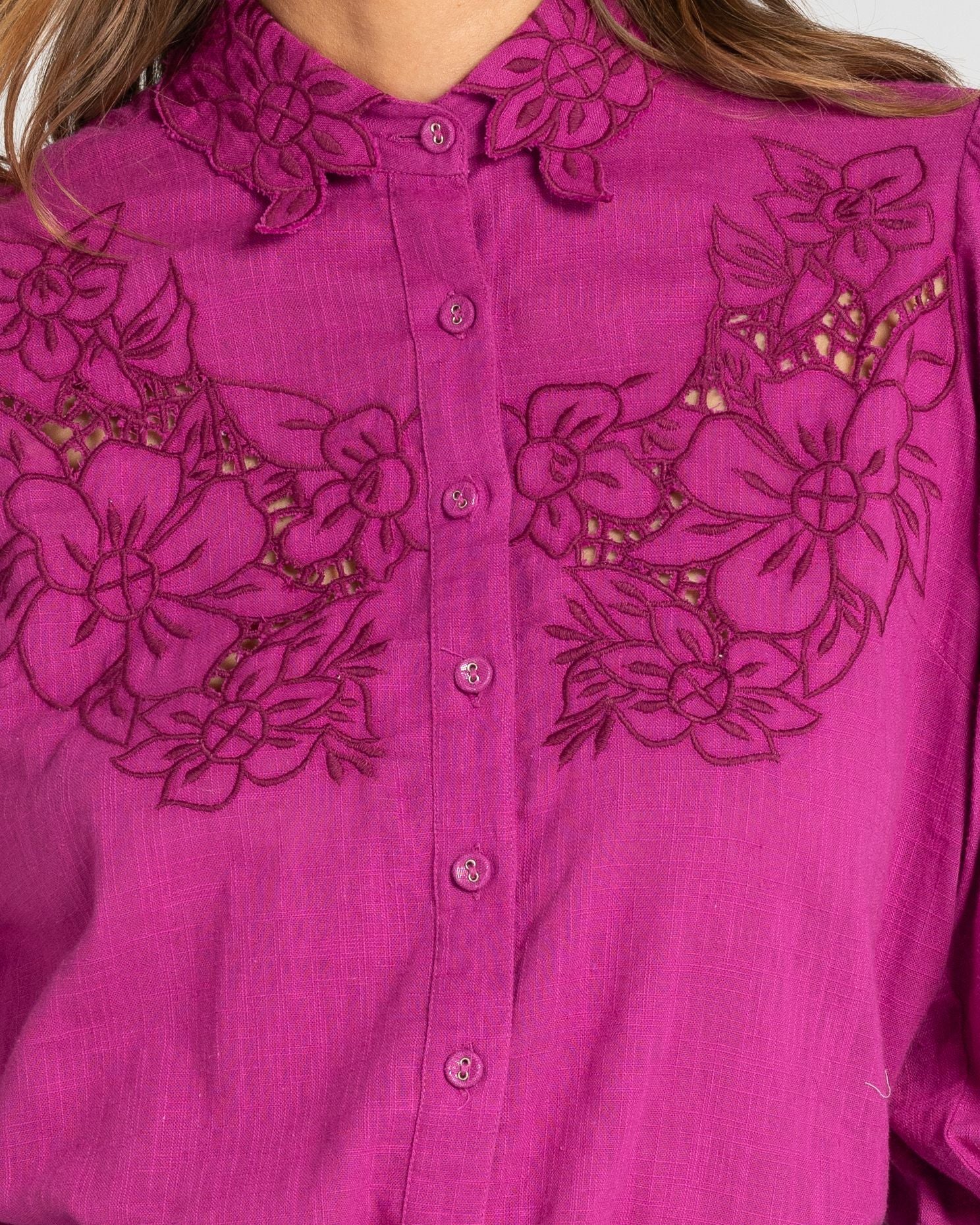 Clementine Embroidered Top- Magenta