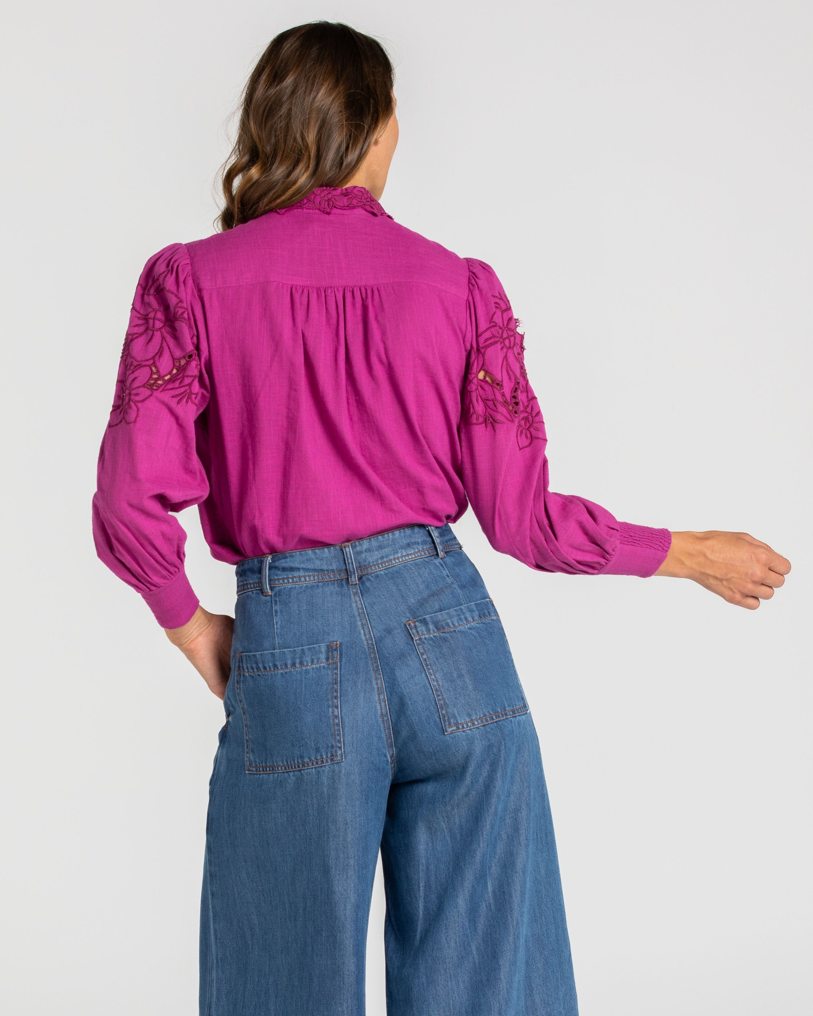 Clementine Embroidered Top- Magenta