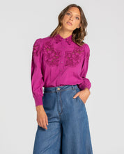 Clementine Embroidered Top- Magenta