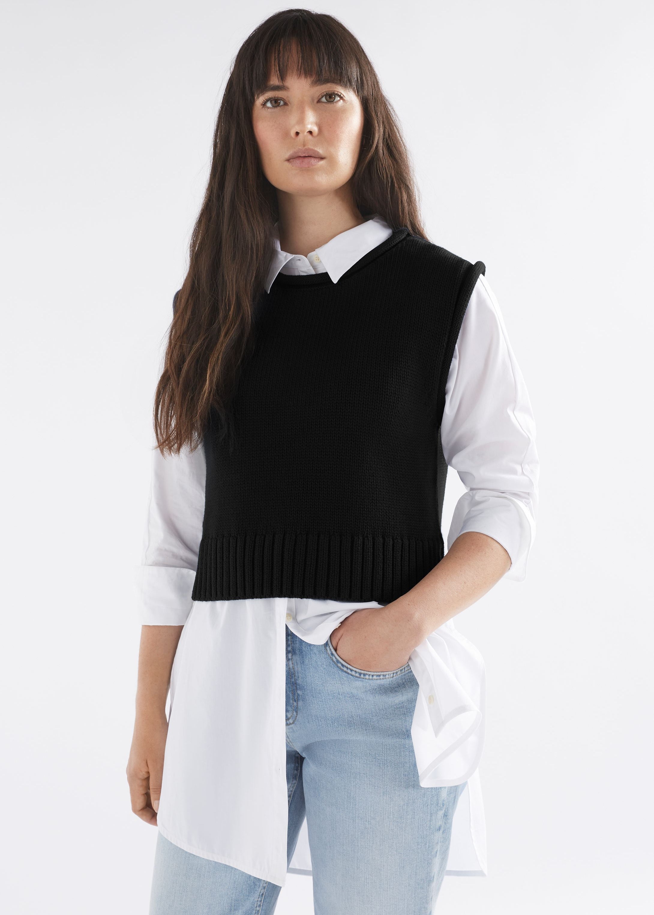 ELK Lunel Knit Cotton Vest in Black