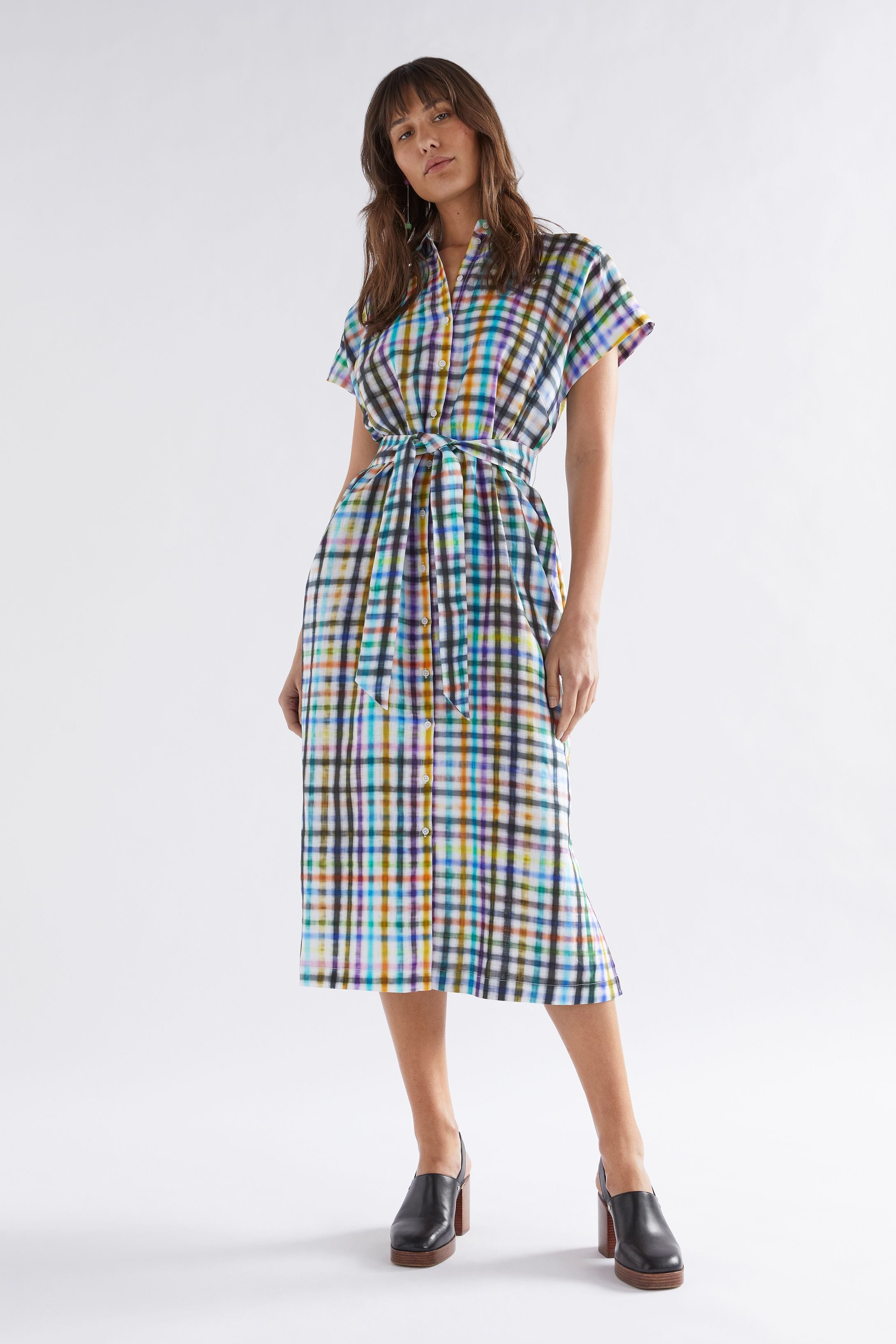 ELK Tilko Linen Shirt Dress in Holja Check