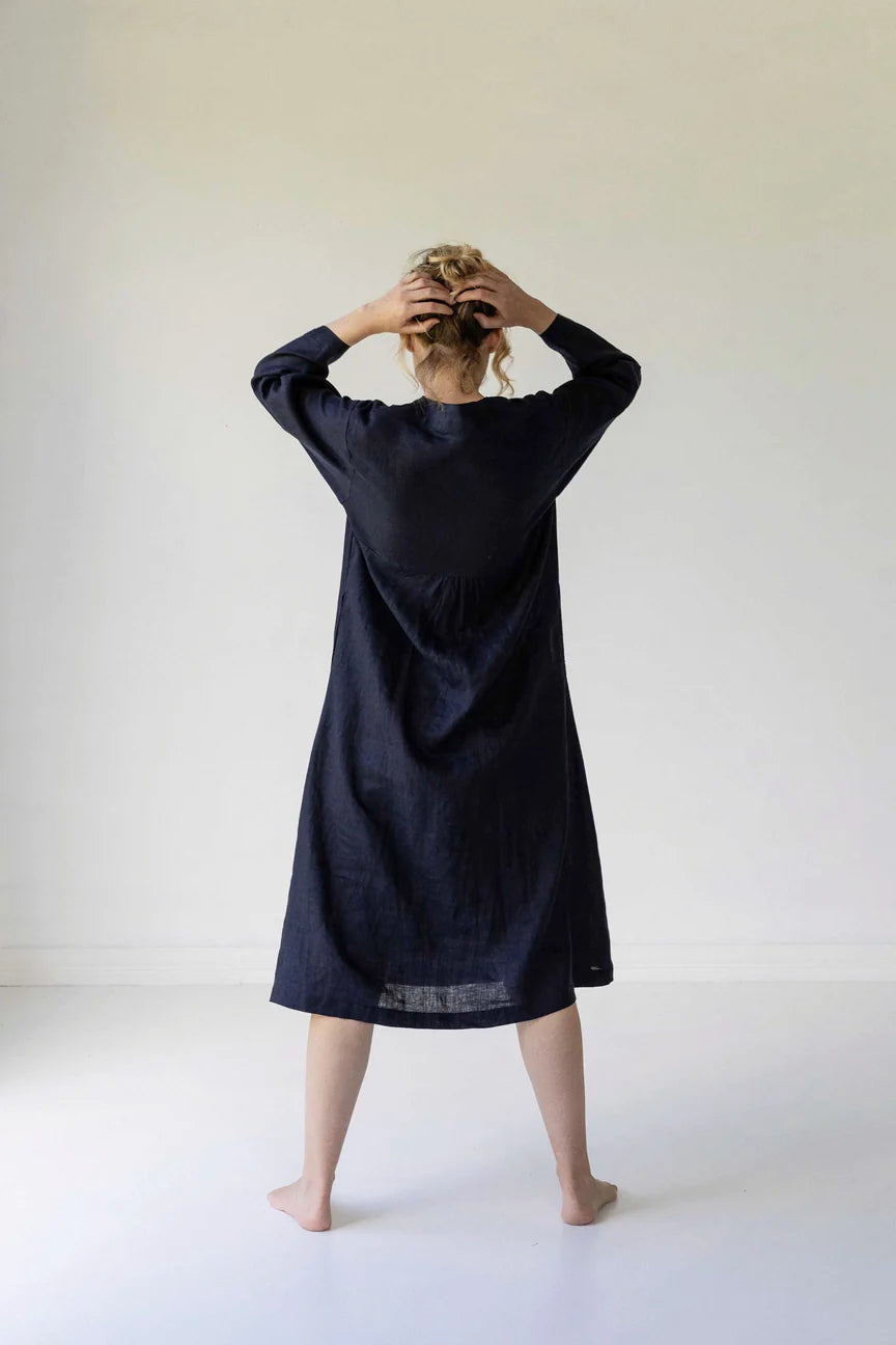 Emma Linen Dress- Dark Navy