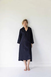 Emma Linen Dress- Dark Navy