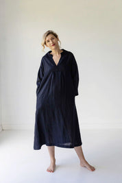 Emma Linen Dress- Dark Navy