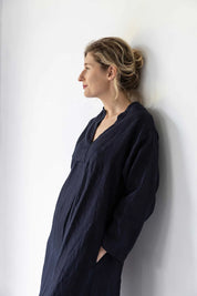 Emma Linen Dress- Dark Navy