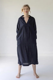 Emma Linen Dress- Dark Navy