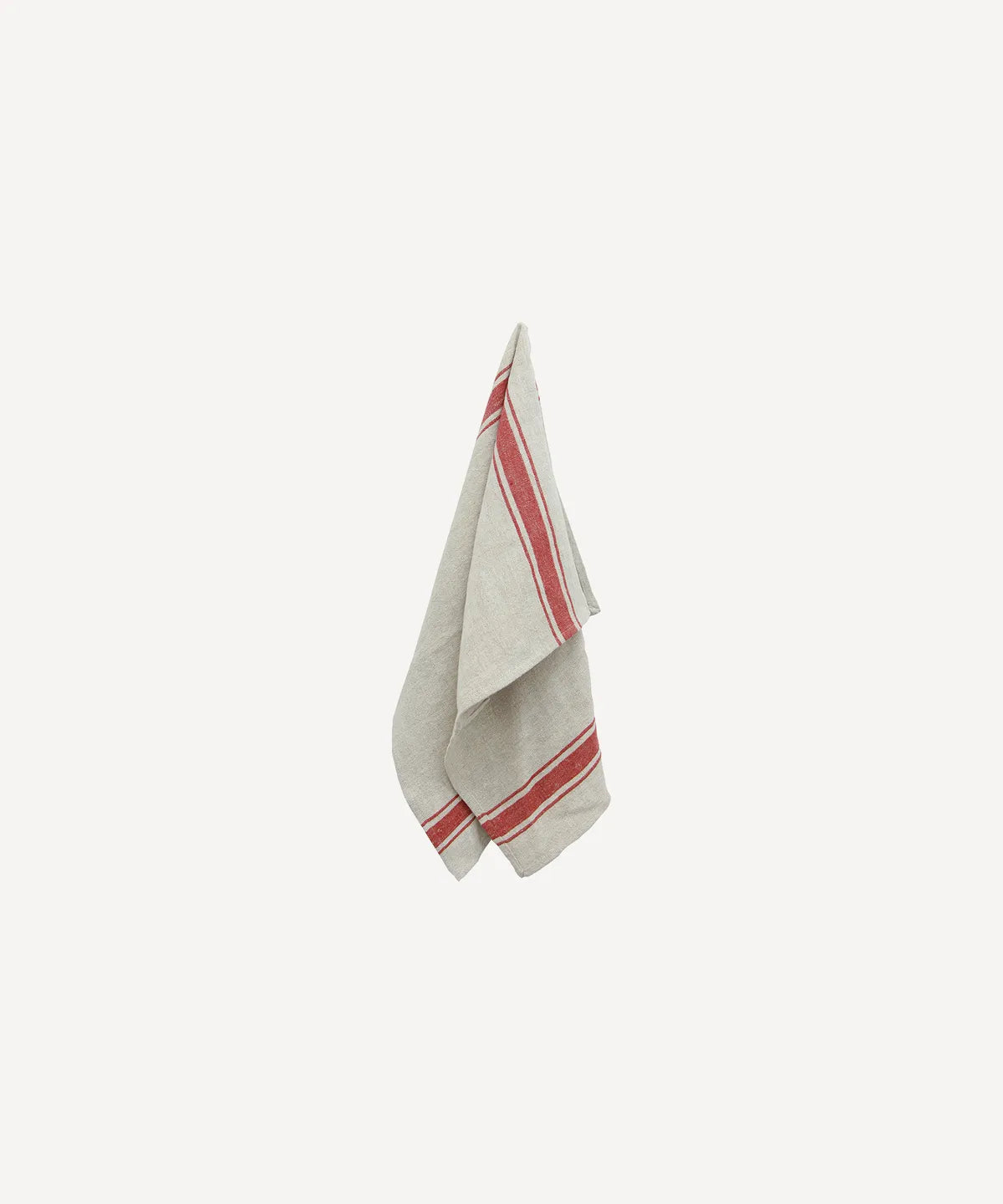 French Country Natural Linen Tea Towel with Red Stripe