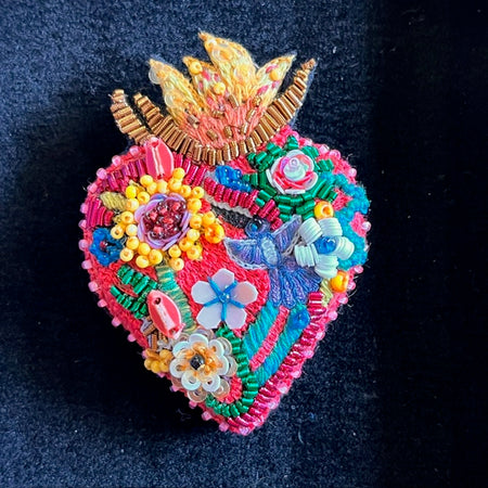 Trovelore Embroidered Brooch Flaming Heart