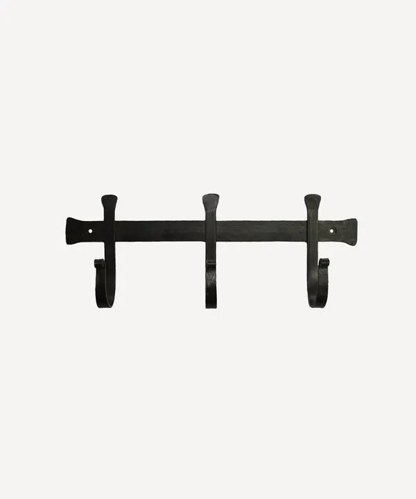 French Country Chunky Iron 3 Hook Rail Black