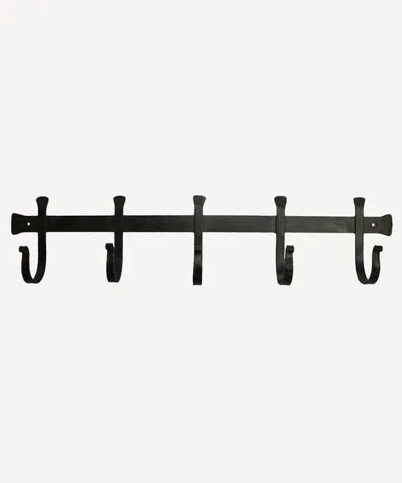 French Country Chunky Iron 5 Hook Rail in Black