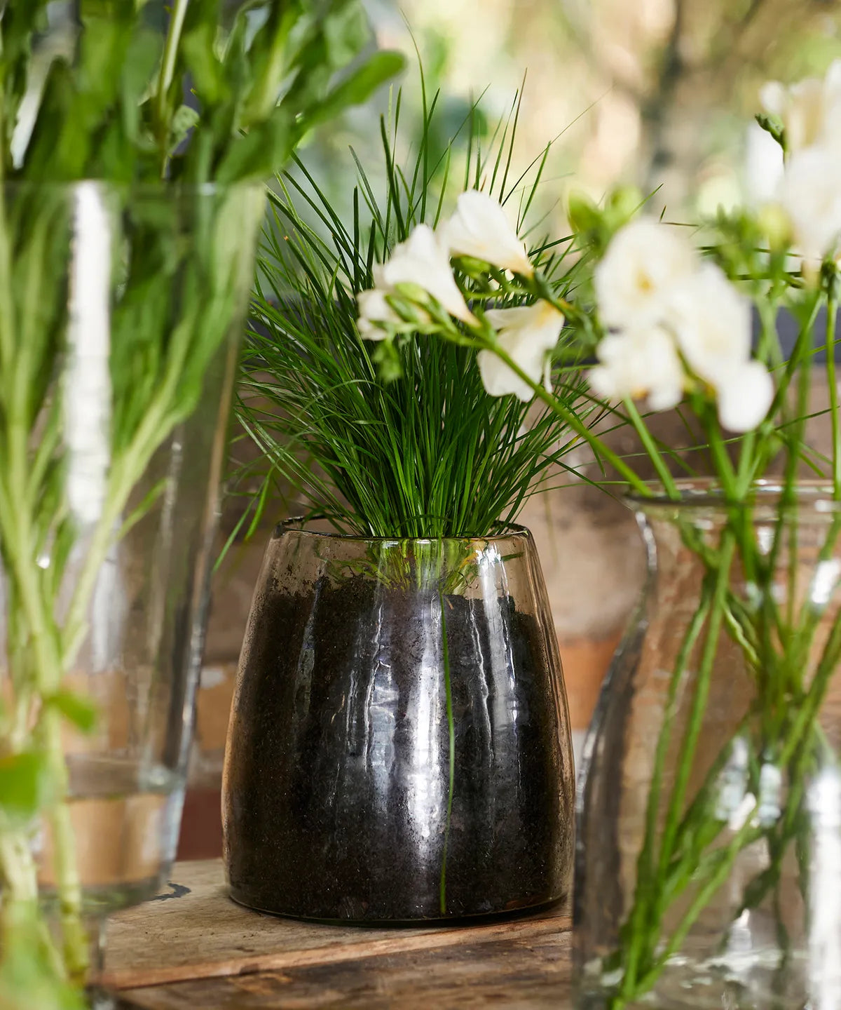 French Country Dappled Clear Glass Vase