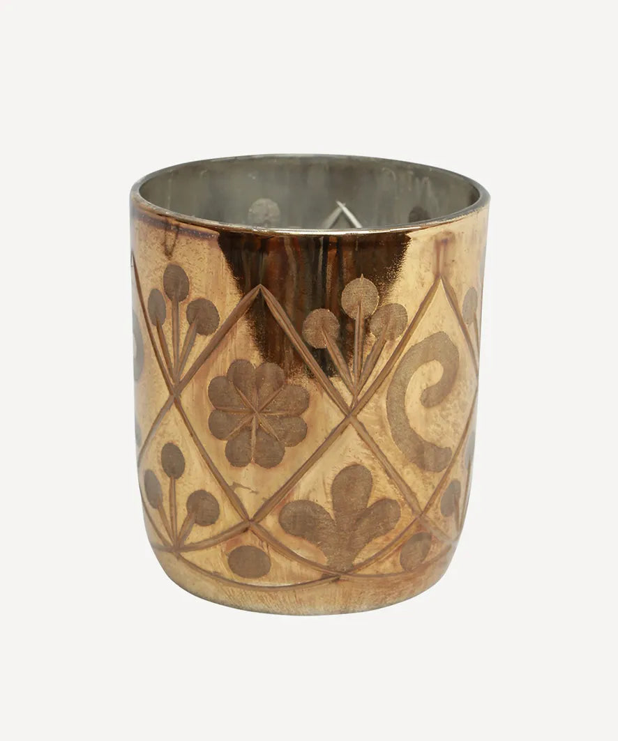 French Country Flower Etched Copper Votive