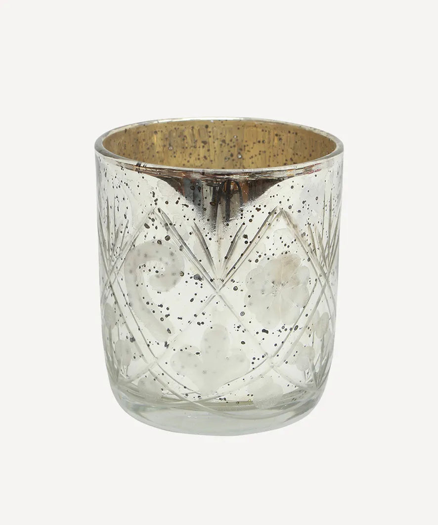 Flower Etched Votive- Silver/ Copper