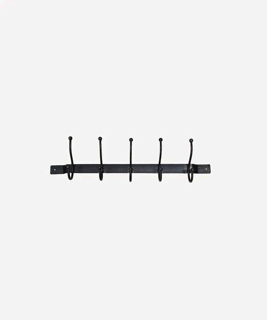 French Country Old Metal 5 Hook Rail in Black