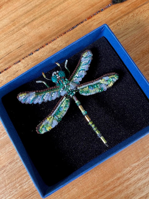 Trovelore Embellished Brooch Green Darner Dragonfly