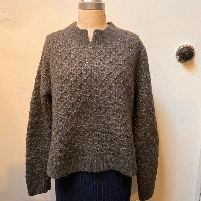 Fisherman Honeycomb Stitch Alpaca Sweater- Khaki