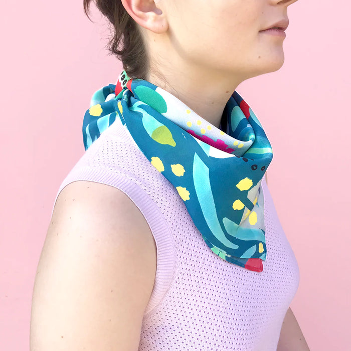 Small Silk Cotton Scarf- Abstract Oz Teal