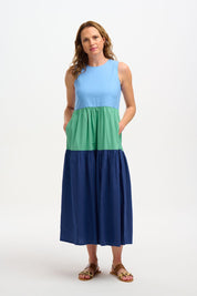 Sugarhill Brighton Juniper Maxi Tiered Sundress in Sea Colour Block