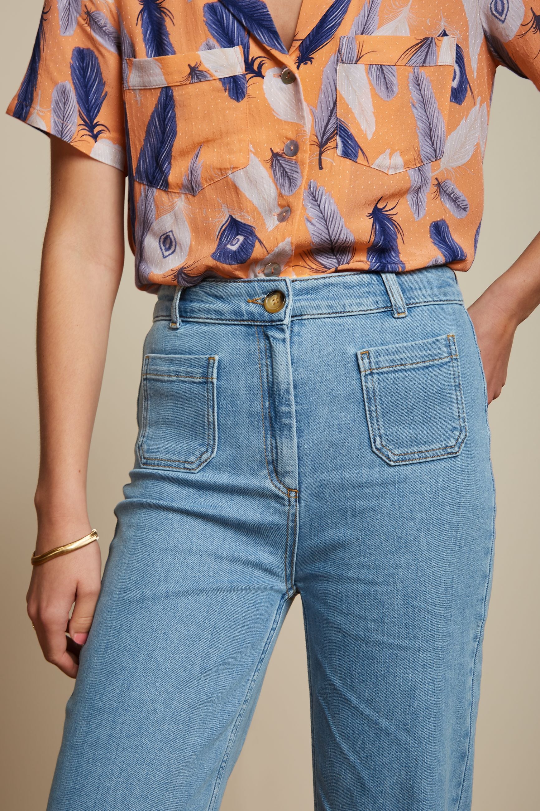 High Waisted Pocket Pants-Denim