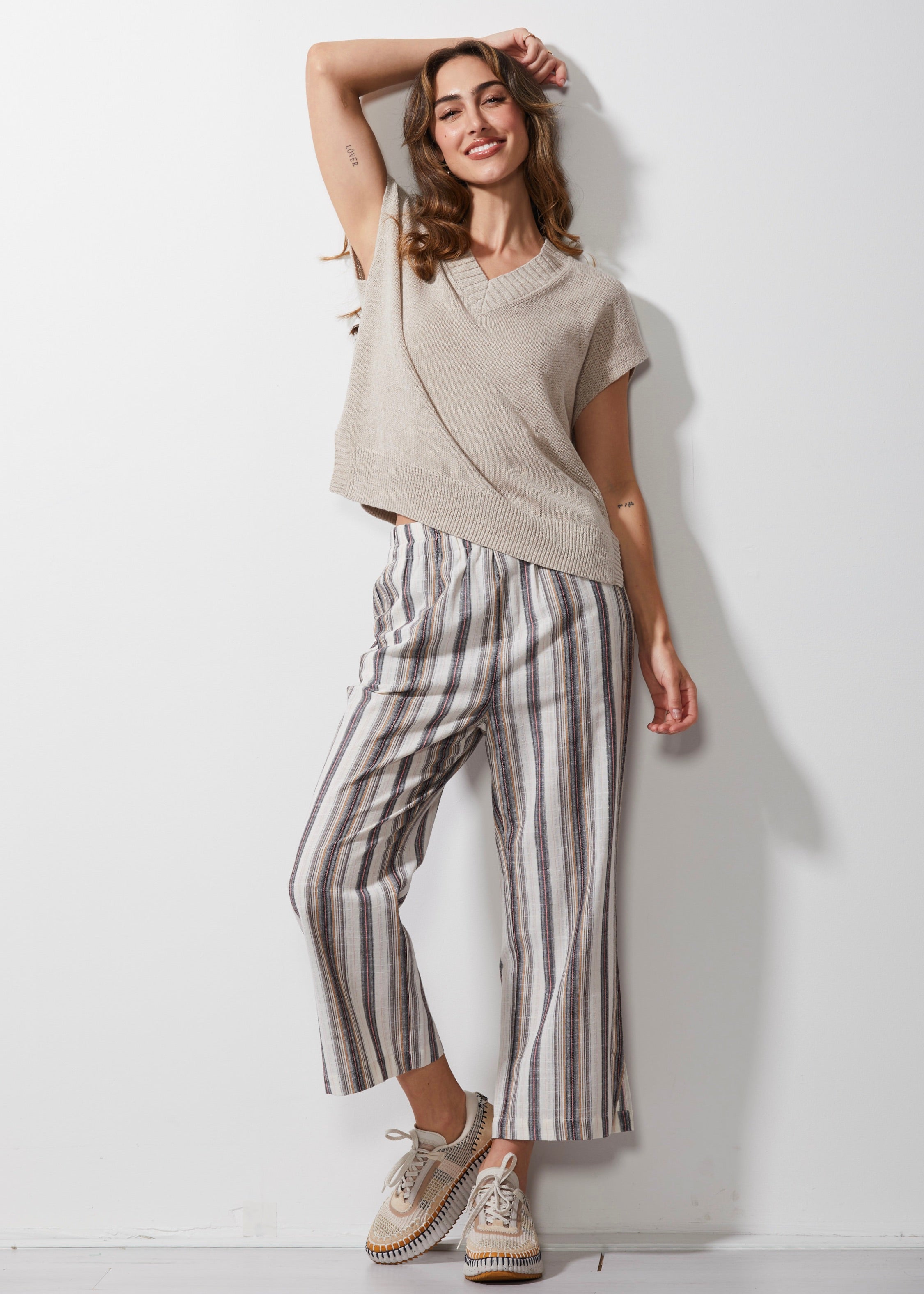 LD & Co Linen Pant in Natural Stripe