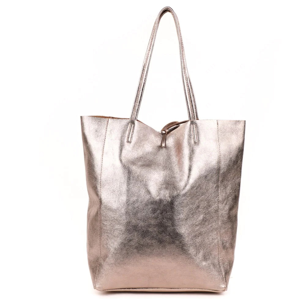 Metallic Leather Tote- Large