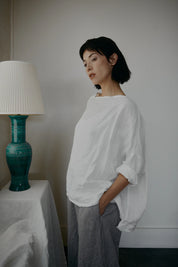 Metta Melbourne Sailor Boxy Top Linen-White