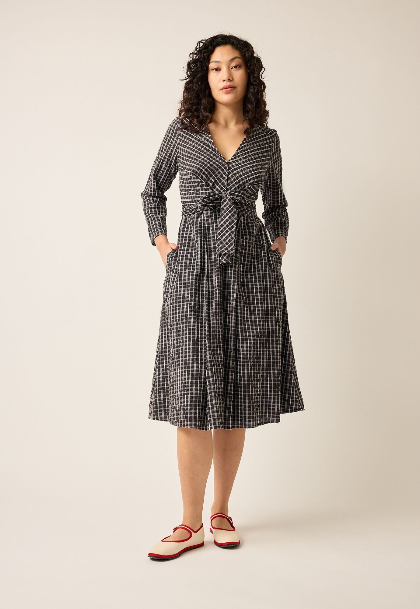 Lily Wrap Tie Dress- Smoky Check