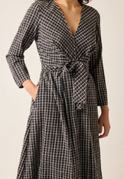 Lily Wrap Tie Dress- Smoky Check