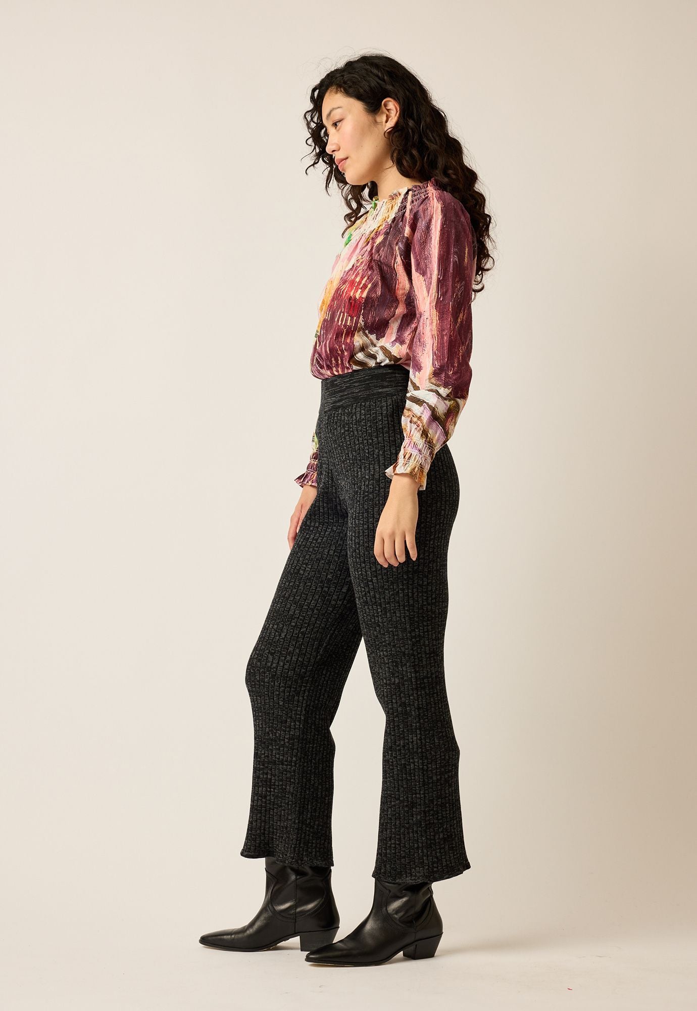 Naho Rib Pants- Black Melange