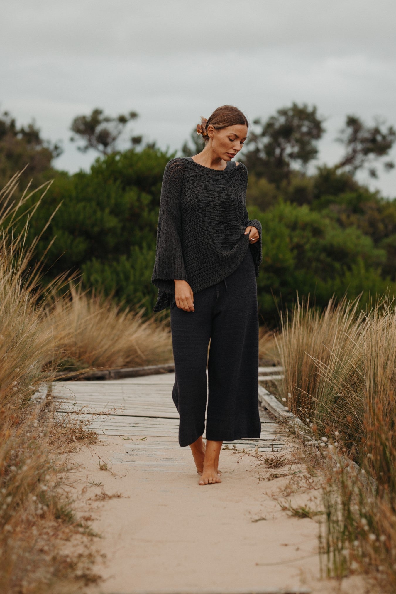 Talamaya Retreat Cotton Twist Pant Black Sand x Deep ocean