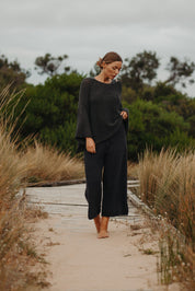 Talamaya Retreat Cotton Twist Pant Black Sand x Deep ocean