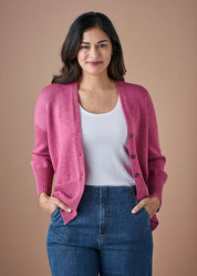 Uimi Edith V Neck Wool Cardigan in Raspberry