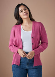 Edith V Neck Jersey Wool Cardigan- Raspberry