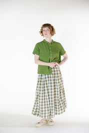 Metta Melbourne Ulla Skirt Cotton Voile in Olive Check