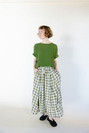 Ulla Skirt- Cotton Voile-Olive Check