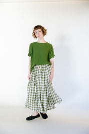 Ulla Skirt- Cotton Voile-Olive Check