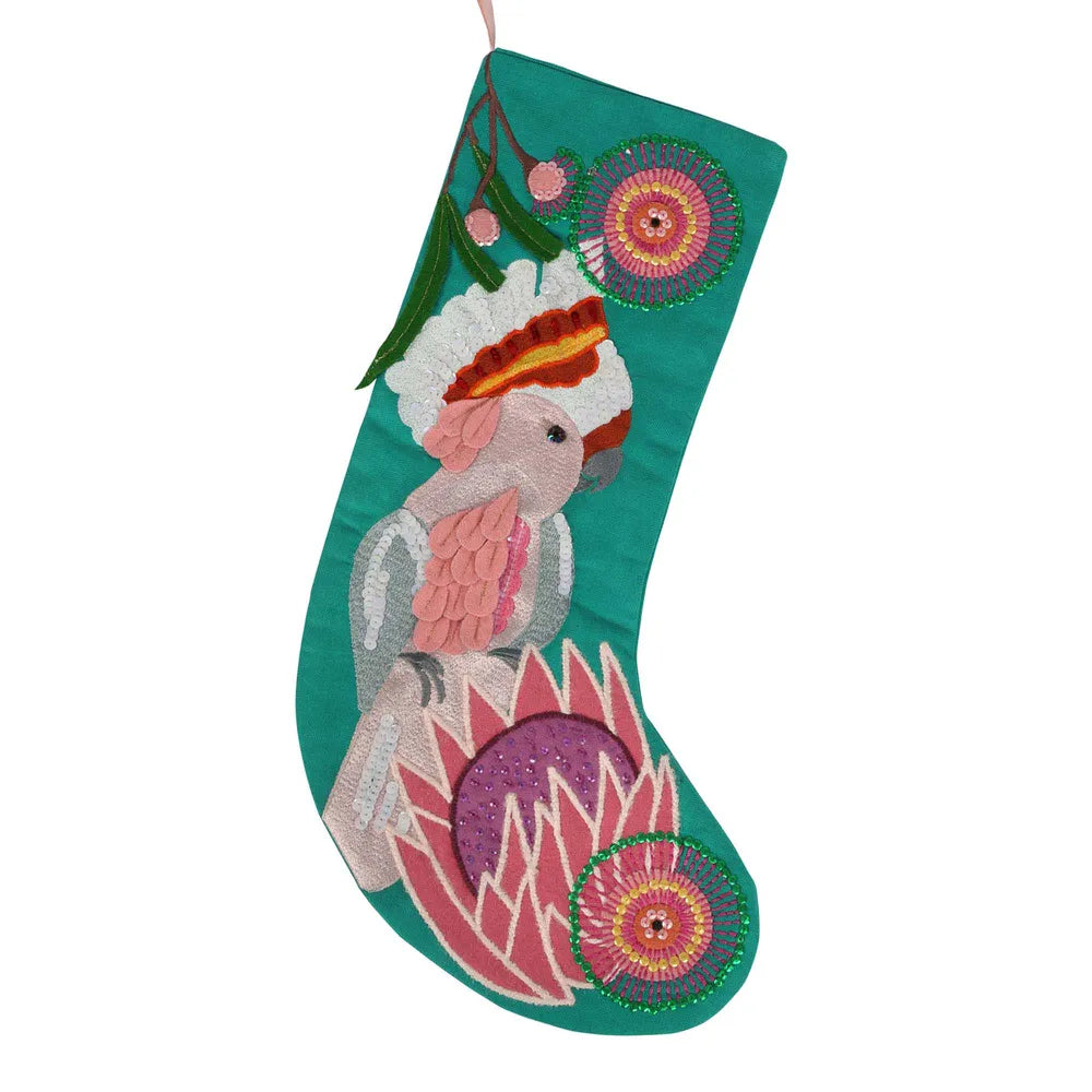 Embroidered Christmas Stocking-Galah