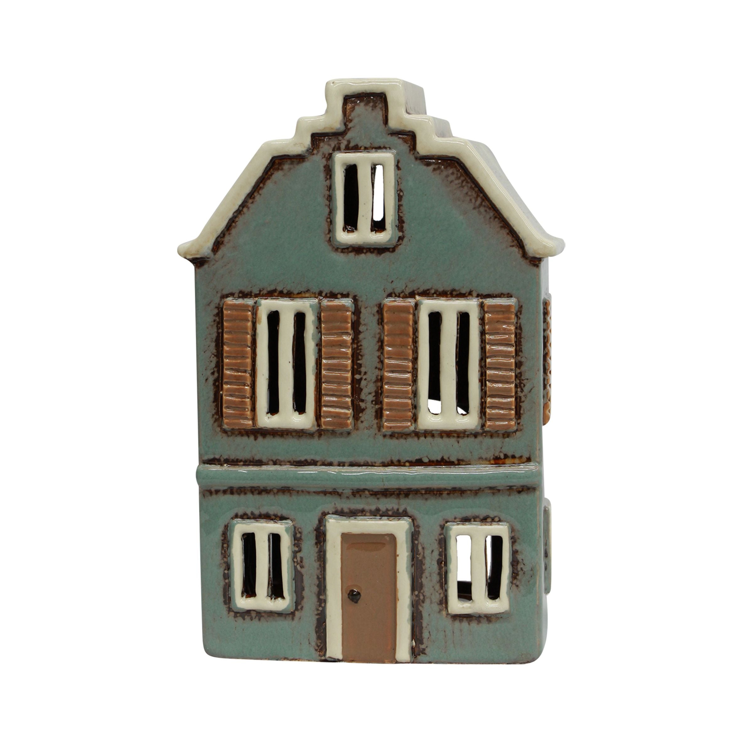 French Country Alsace Tealight House with Shutters Blue