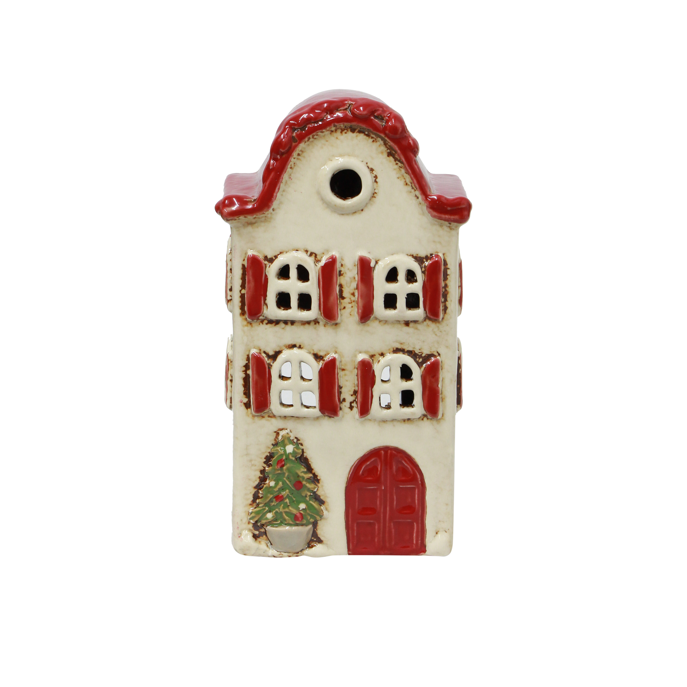 French Country Alsace Tealight Villa Christmas Stone with Red