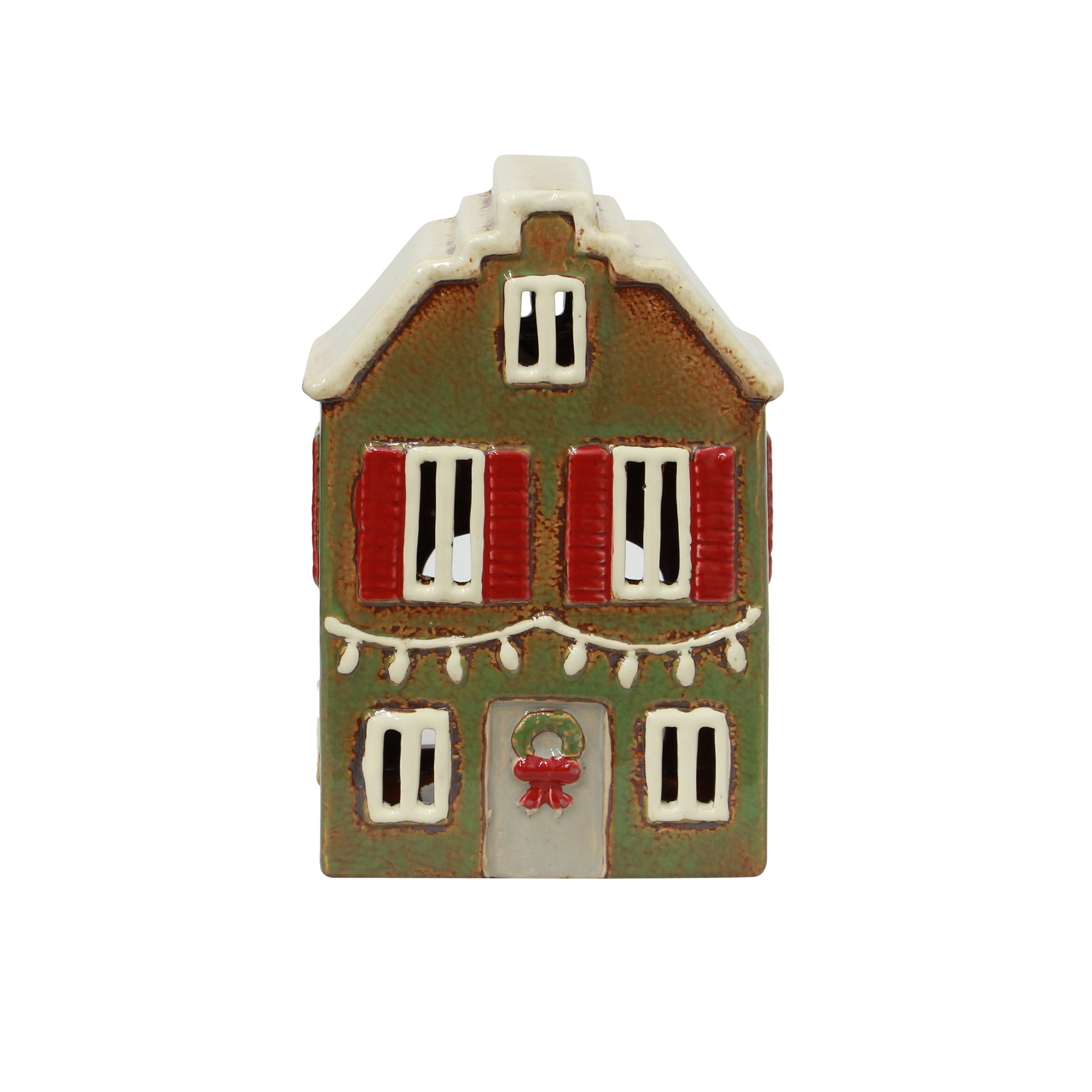 French Country Alsace Tealight House Christmas Green with Shutters