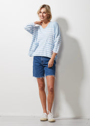 Breton Stripe V Knit- Sky