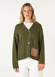 Zaket & Plover Birdseye Pocket Cardigan in Olive